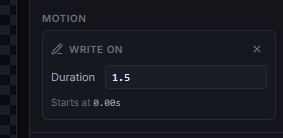 the Motion section with the Write on control and a duration field.